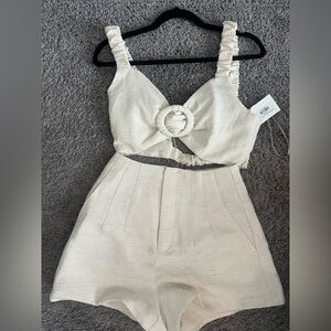 Chic Cream Two-Piece Set with Ruched Top